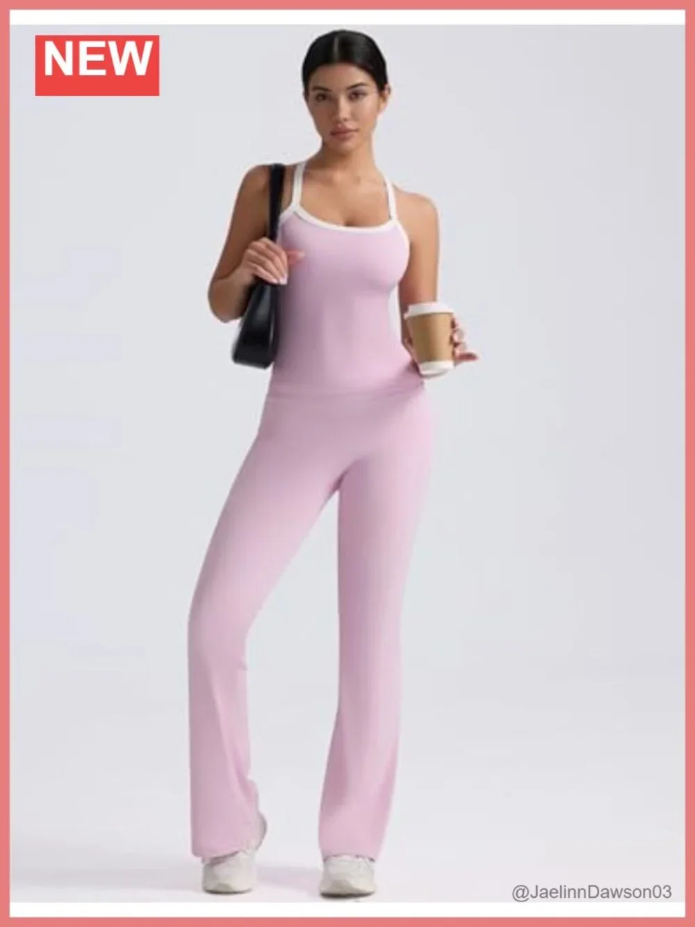 High Waisted Flare Leggings with Pockets Matching Cross Back Tank Top 2 Piece